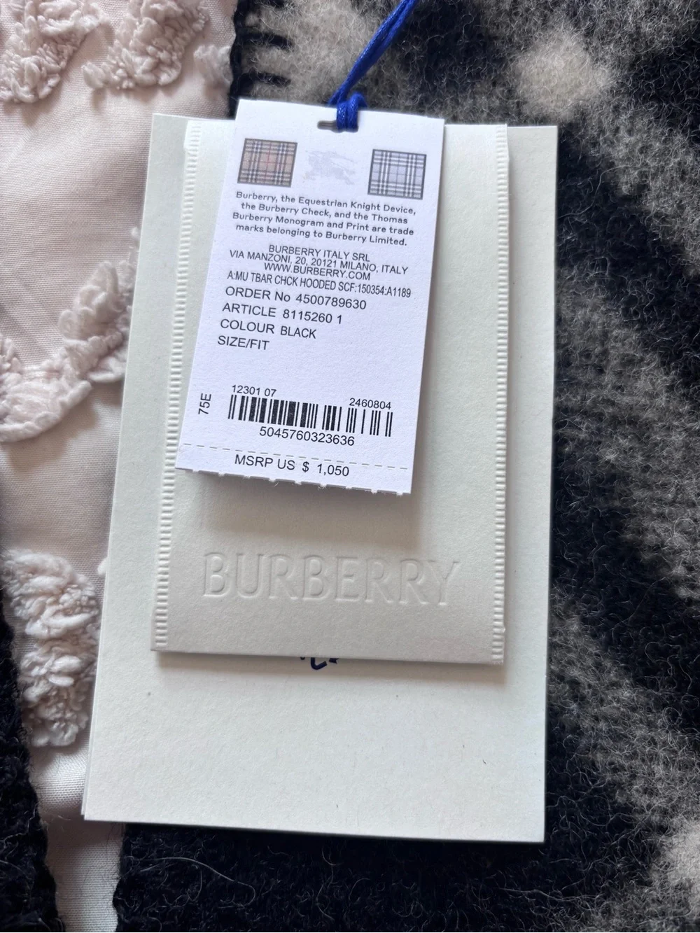 Authentic Burberry Black and White Plaid Hooded Scarf